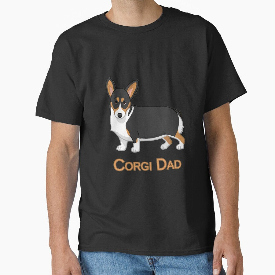 Cute Black Tricolor Pembroke Corgi Dad Dog Lovers T-shirt by HammonArt