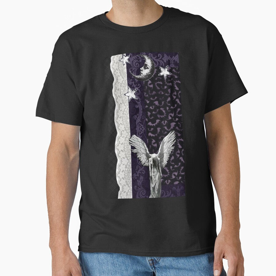 Vintage Goth Angel Crescent Moon - Whimsigoth Alt Aesthetic Print by BrontesWhimsyStore