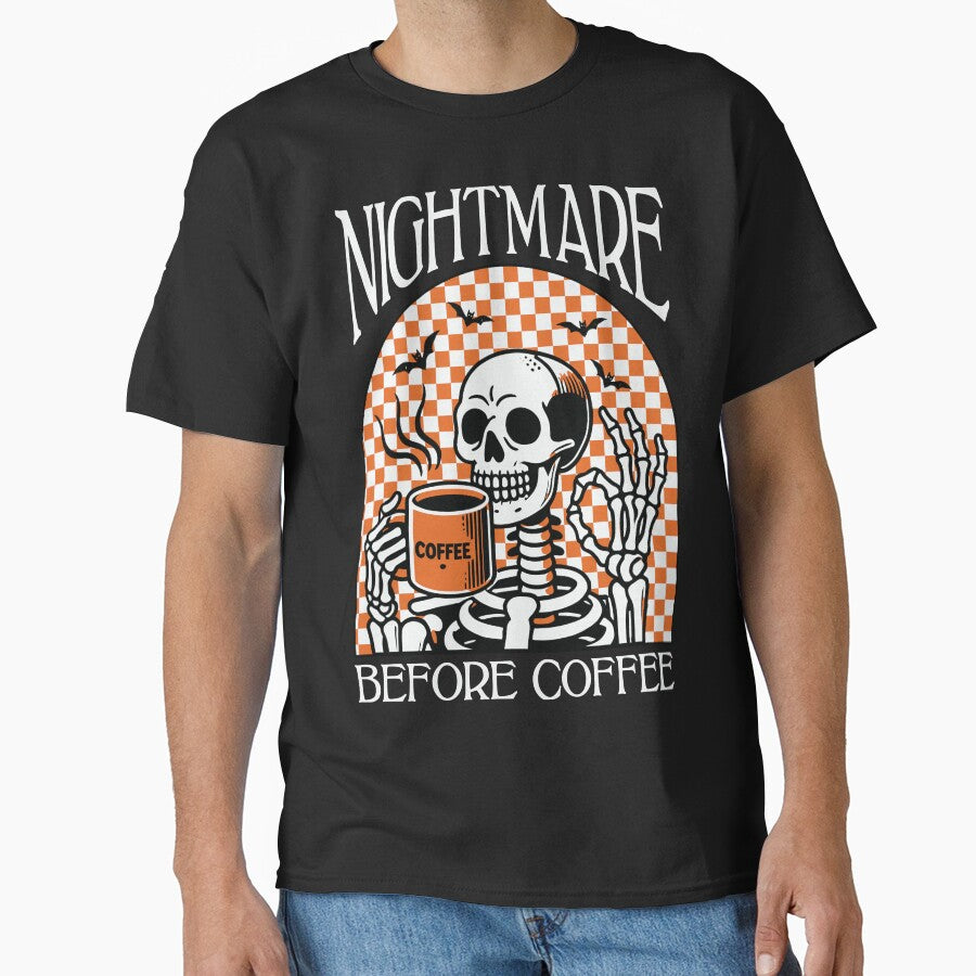 "Nightmare Before Coffee" Skeleton Drinking Coffee by FlawlessSeams