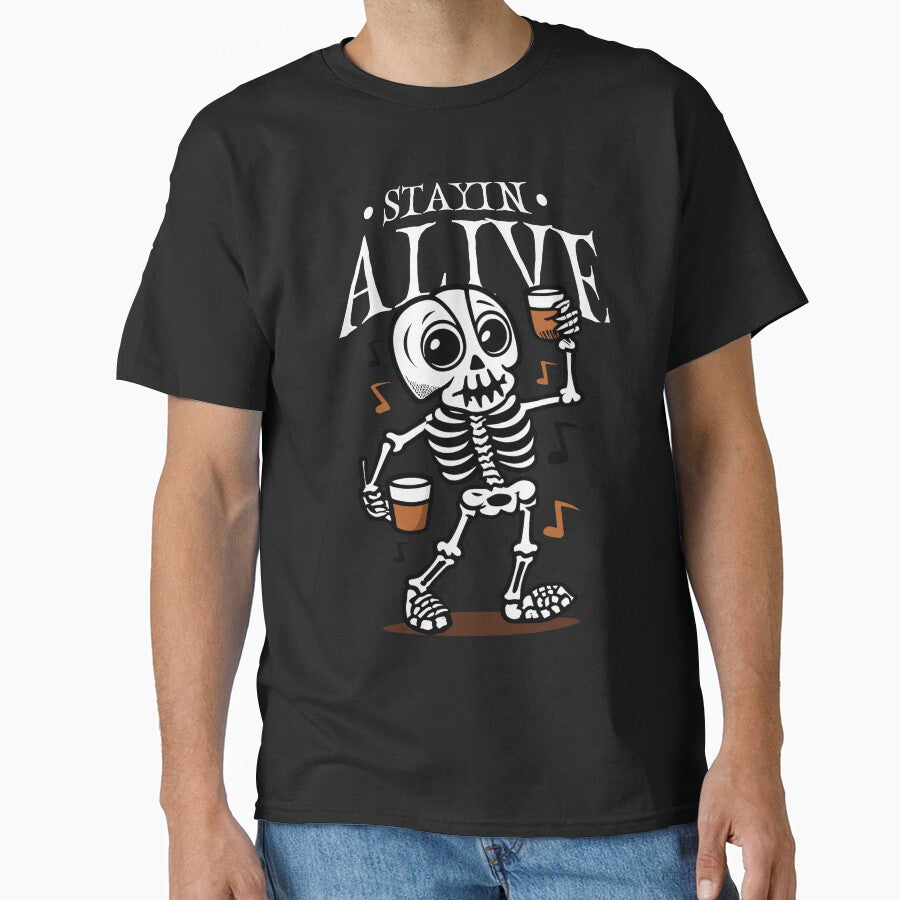 Stayin Alive, Cute Skeleton Drinking Coffee by mamahellfire31