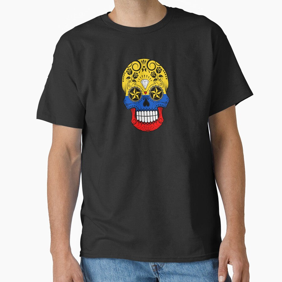 Sugar Skull with Roses and Flag of Colombia by JeffBartels