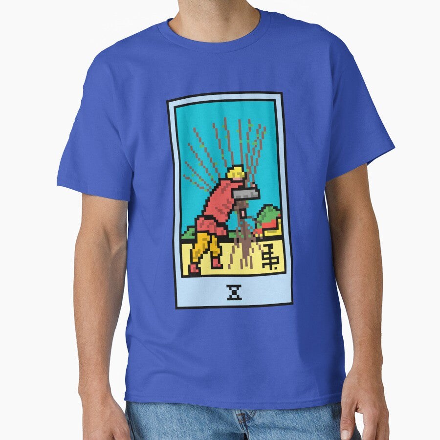Wait, is this pixel art tarot? Blue - Minor Arcana 'Ten of Wands' (Design for T-shirt, stickers and other accessories) by Pixel Waite