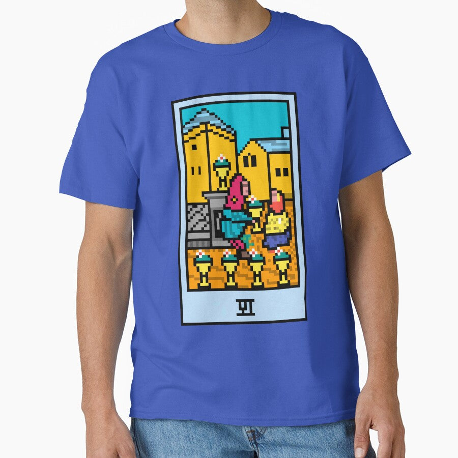 Wait, is this pixel art tarot? Blue - Minor Arcana 'Six of Cups' (Design for T-shirt, stickers and other accessories) by Pixel Waite
