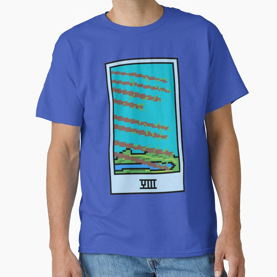 Wait, is this pixel art tarot? Blue - Minor Arcana 'Eight  of Wands' (Design for T-shirt, stickers and other accessories) by Pixel Waite