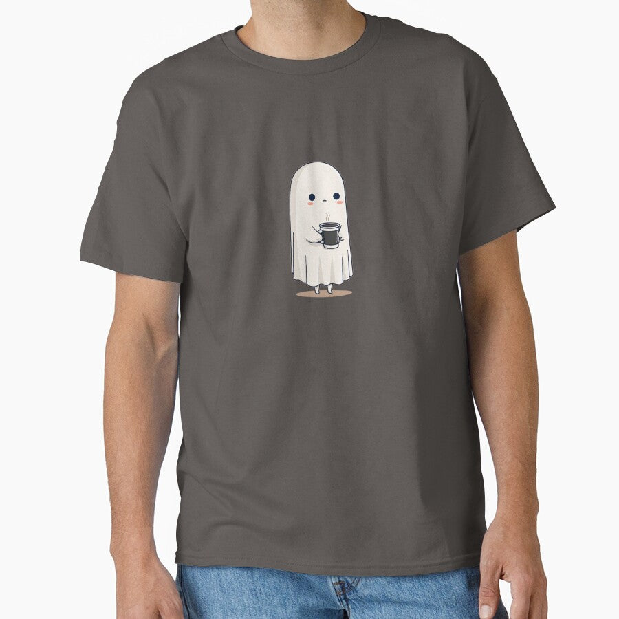 Cute Little Ghost Holding Coffee Cup – Spooky Halloween Kawaii Design by VectiveLab