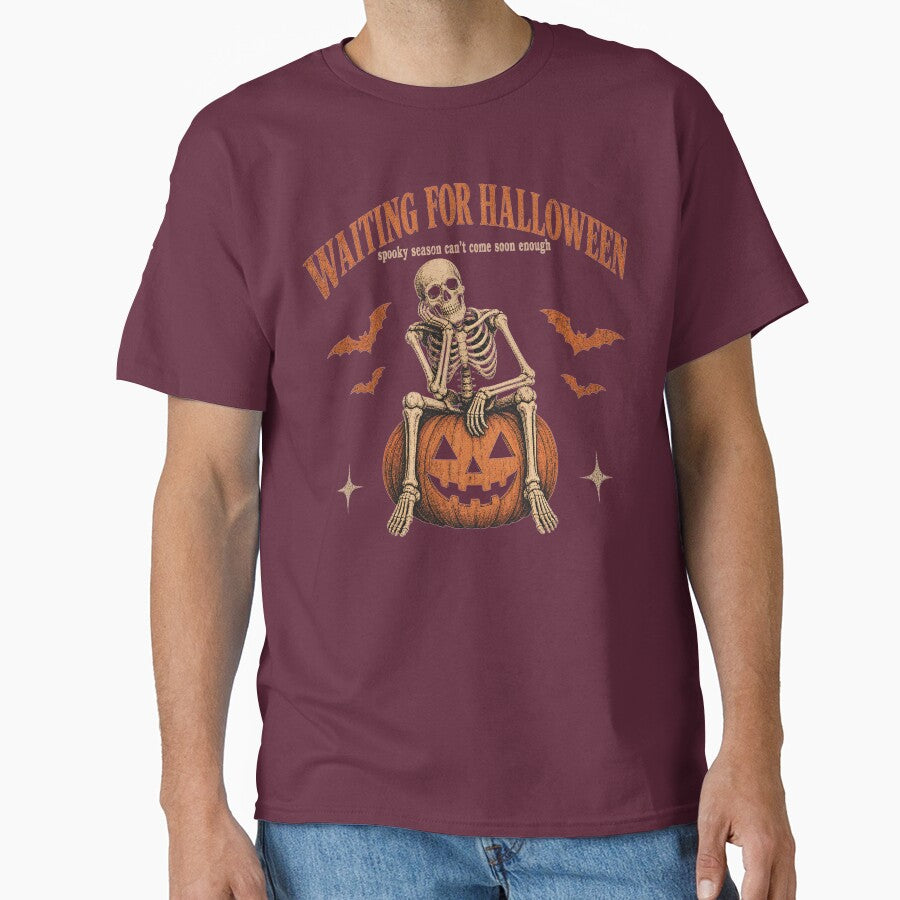Waiting for Halloween Vintage Skeleton on Pumpkin by LinaDesign Store