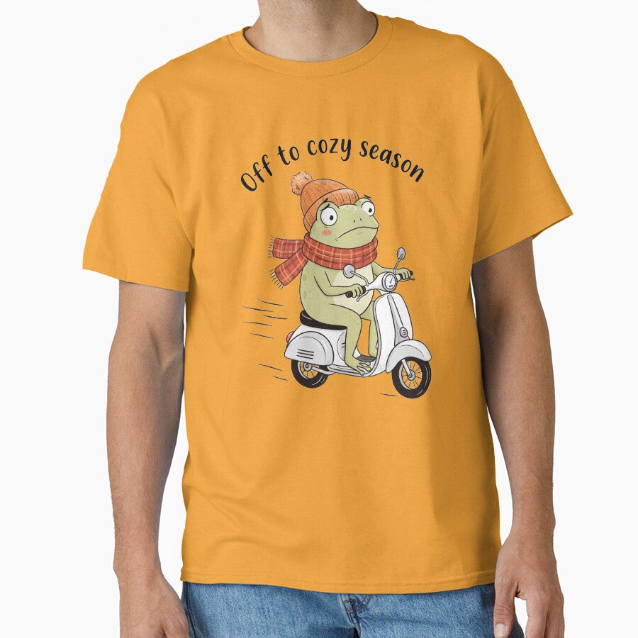Off to Cozy Season Frog Riding Scooter Cute Autumn Frog Fall Aesthetic Cozy Fall Funny Frog by Yarsine