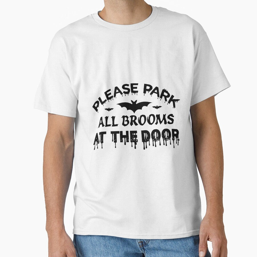 Funny Halloween Bat  Broom T-shirt by AYOUCHKA