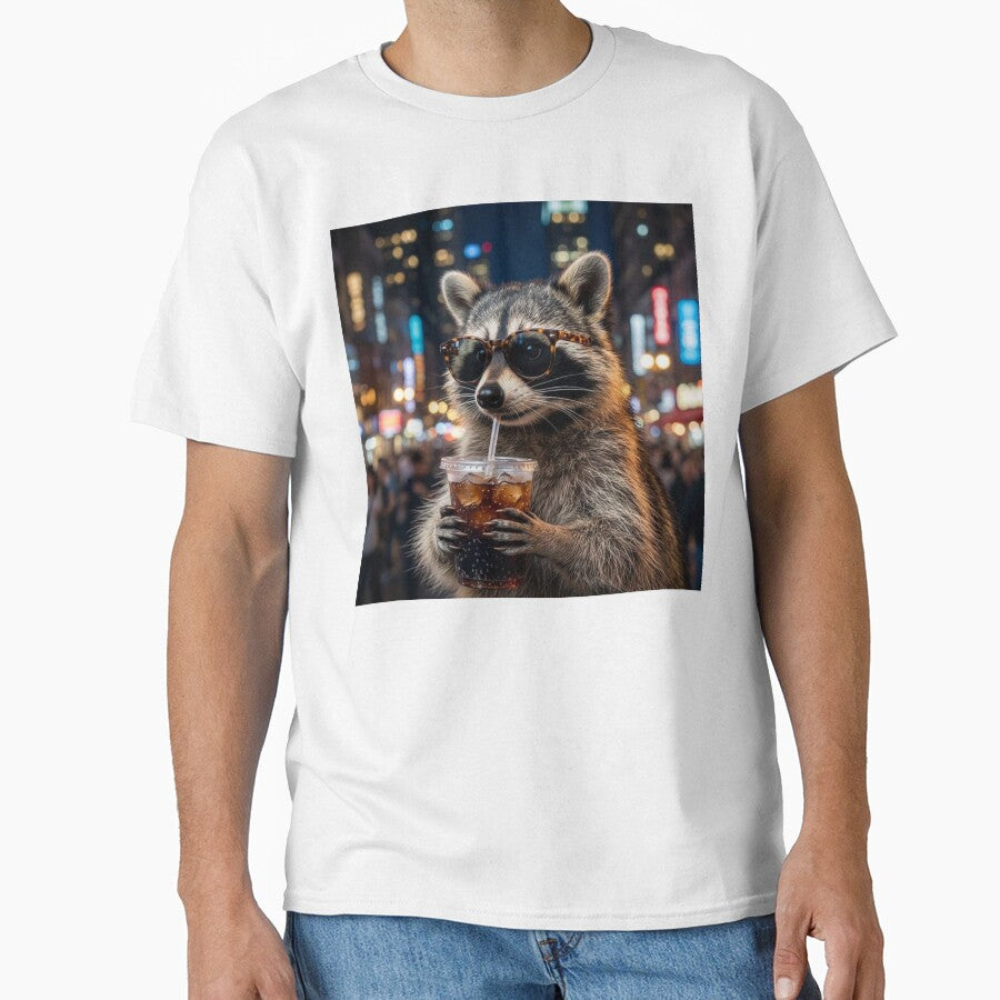 Raccoon Drinking Soda Wearing Sunglasses in the City by petalandarmour