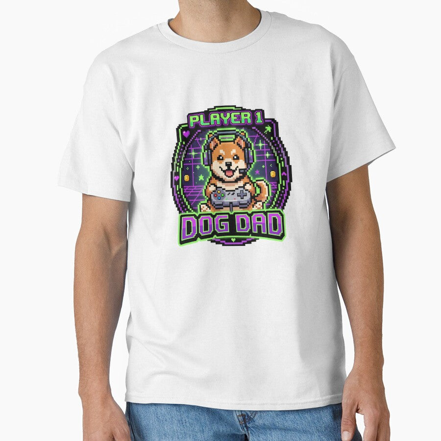 Gamer Dog Dad Shirt | Gaming Father Gift - Player 1 Dog Dad Controller by Osmose-Studio