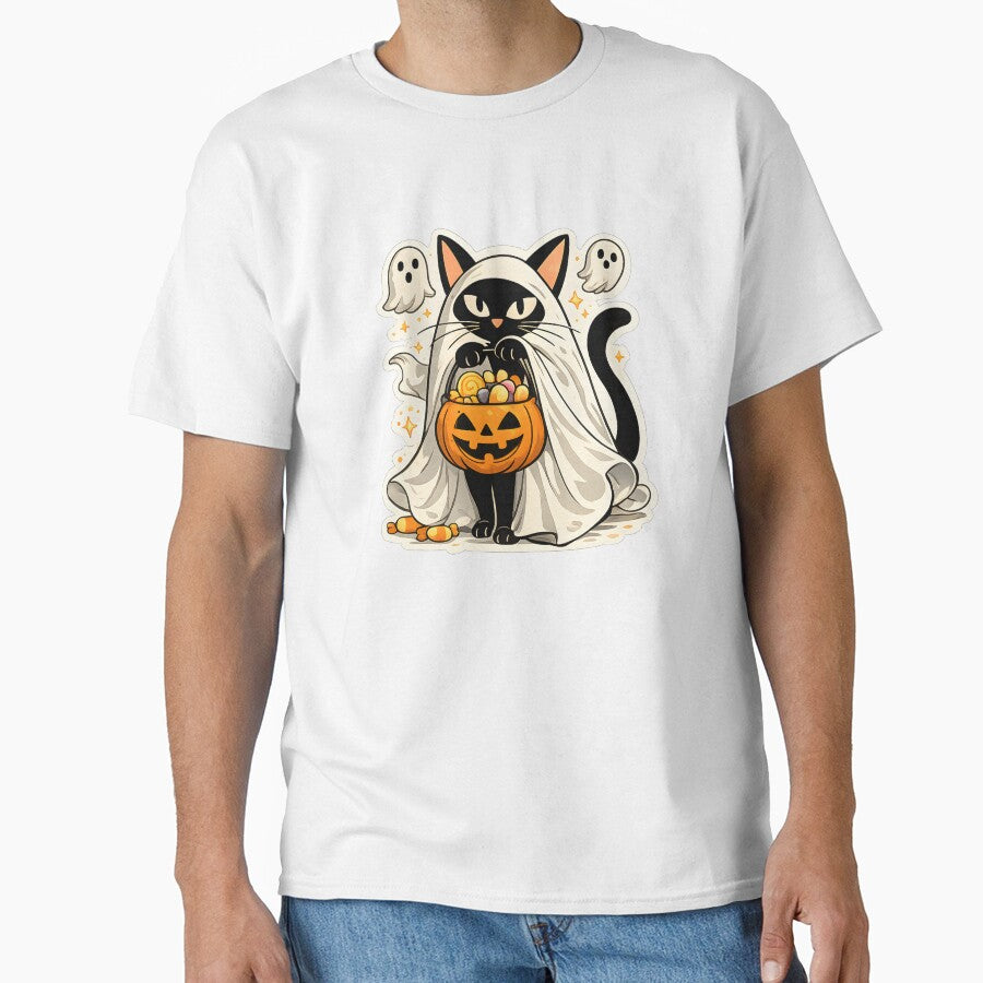 Ghost Cat Trick or Treat – Spooky Black Cat Halloween Costume Candy Pumpkin Gift by Artycom