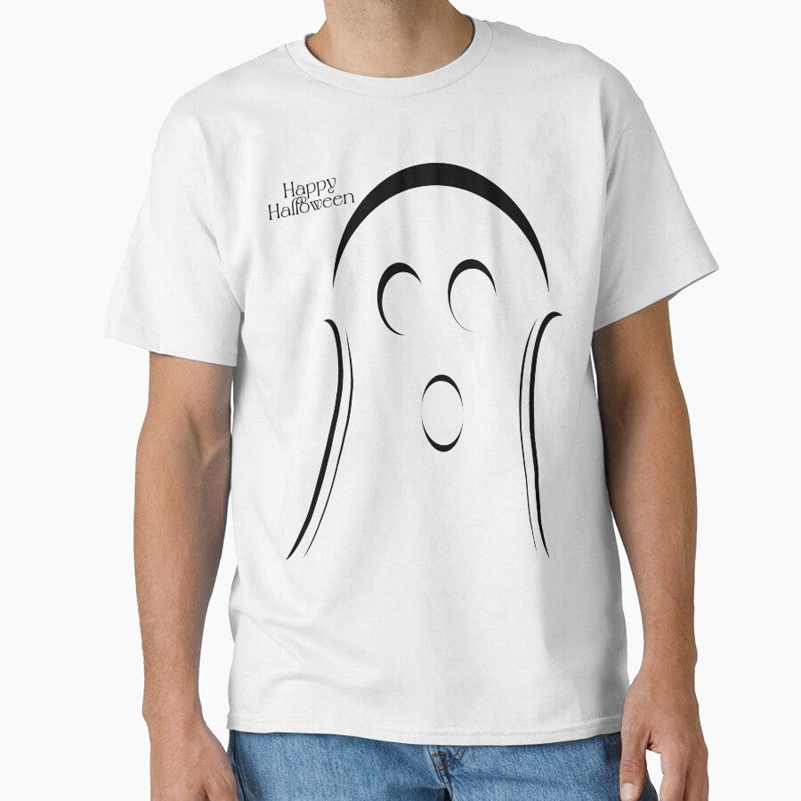 Cute Ghost with Small Happy Halloween Message (Black) by Risa-C