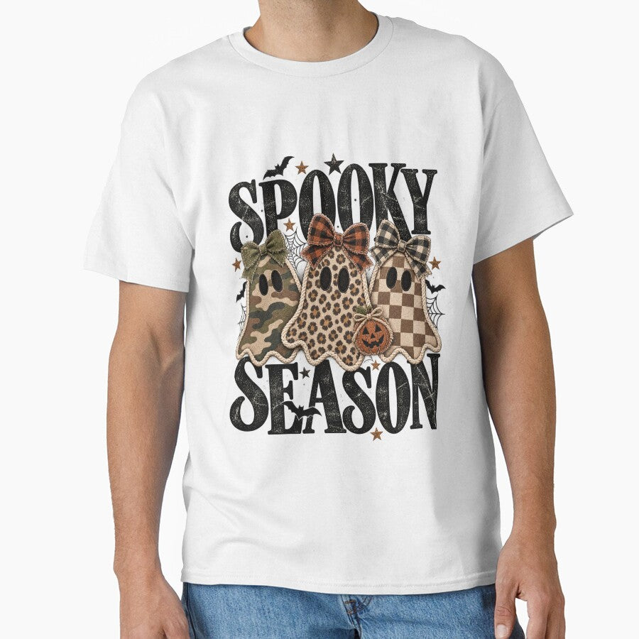 Retro Patchwork Ghosts Halloween Shirt | Checkered Spooky Season Design by ChloeCreativeSpace