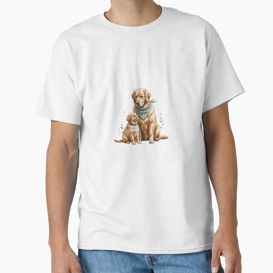 Golden Retriever Dog Dad And Puppy Watercolor Father's Day by AQUILAKREO
