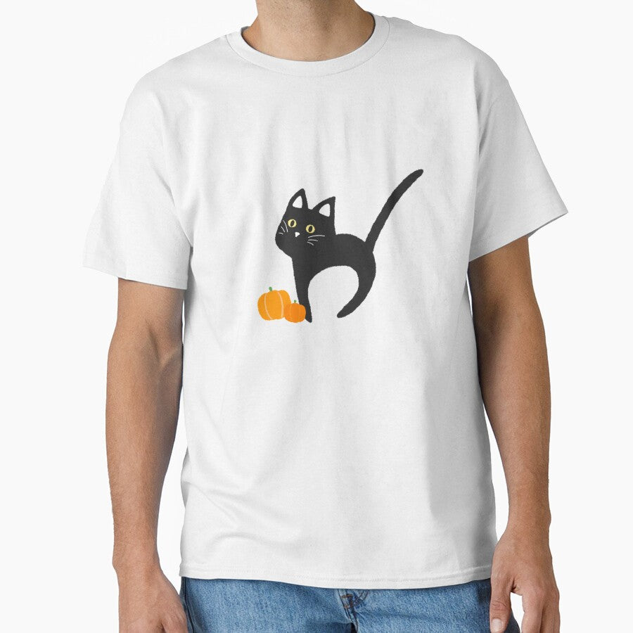 Halloween Black Cat with Pumpkin Cute Simple Aesthetic Art Logo by Marinaaa010