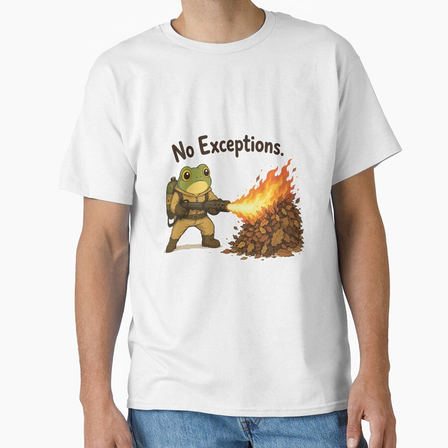 No Exceptions Funny Frog Sticker – Flamethrower Leaf Cleanup by SimplePoDesign