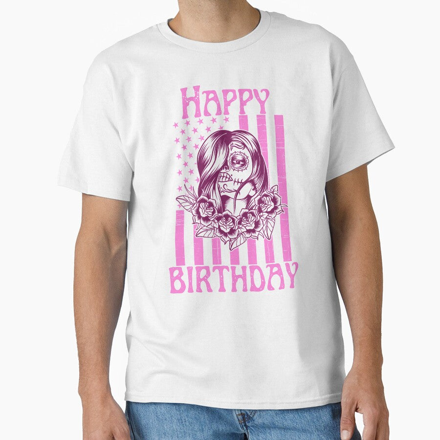 Sugar Skull Birthday Girl USA Flag by fra02