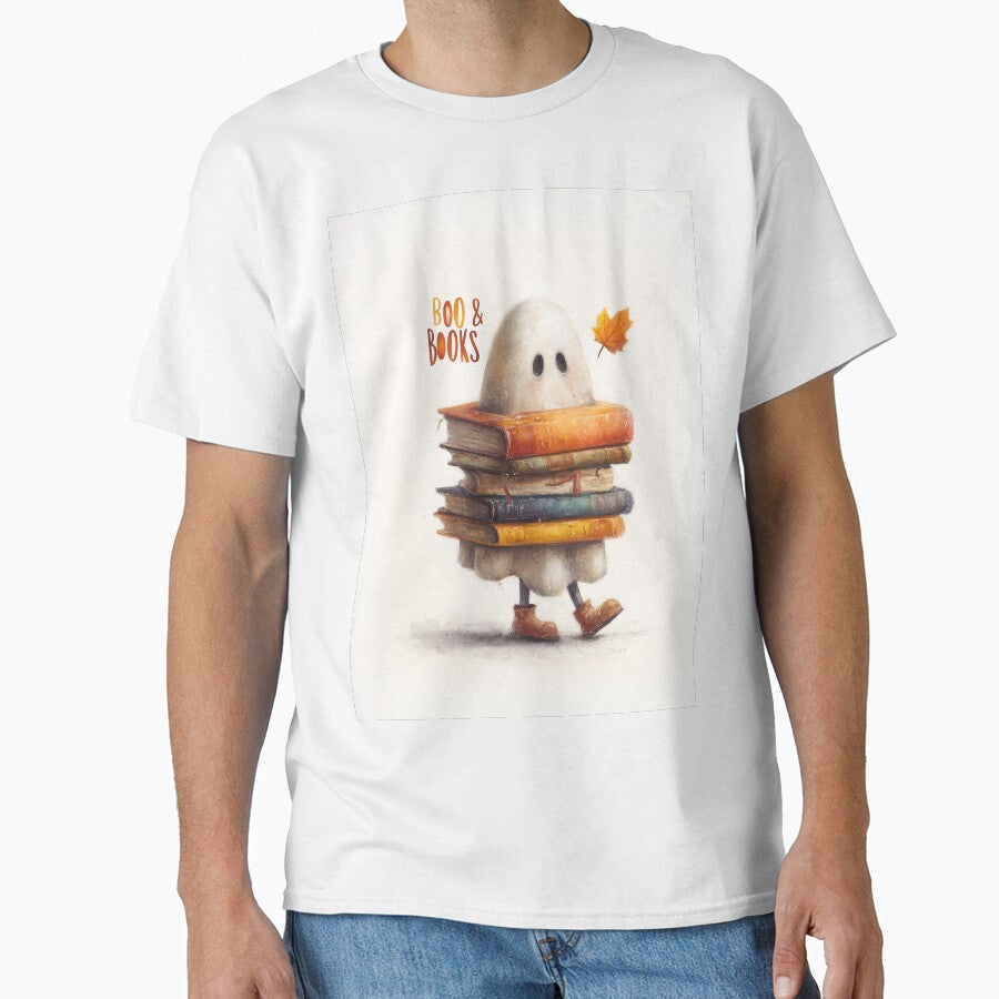 Boo & Books – Cozy Ghost Bookworm Halloween Art by Helenaphotoart