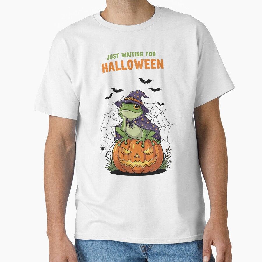 Funny Wizard Frog on Pumpkin – Just Waiting for Halloween Design by HalloFrogs