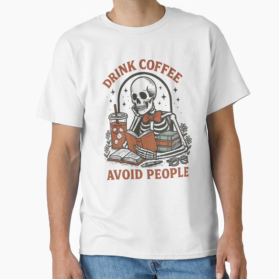 Skeleton Reading Books & Coffee Graphic – Drink Coffee Avoid People Funny Quote Home Décor & Apparel by Compass and a Camera
