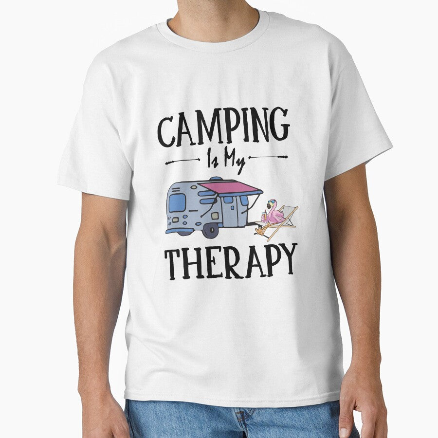 Camping is My Therapy Funny Flamingo Drinking by hamletbit