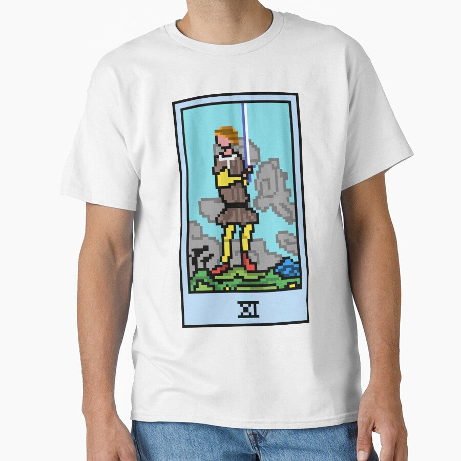 Wait, is this pixel art tarot? White - Minor Arcana 'Page of Swords' (Design for T-shirt, stickers and other accessories) by Pixel Waite