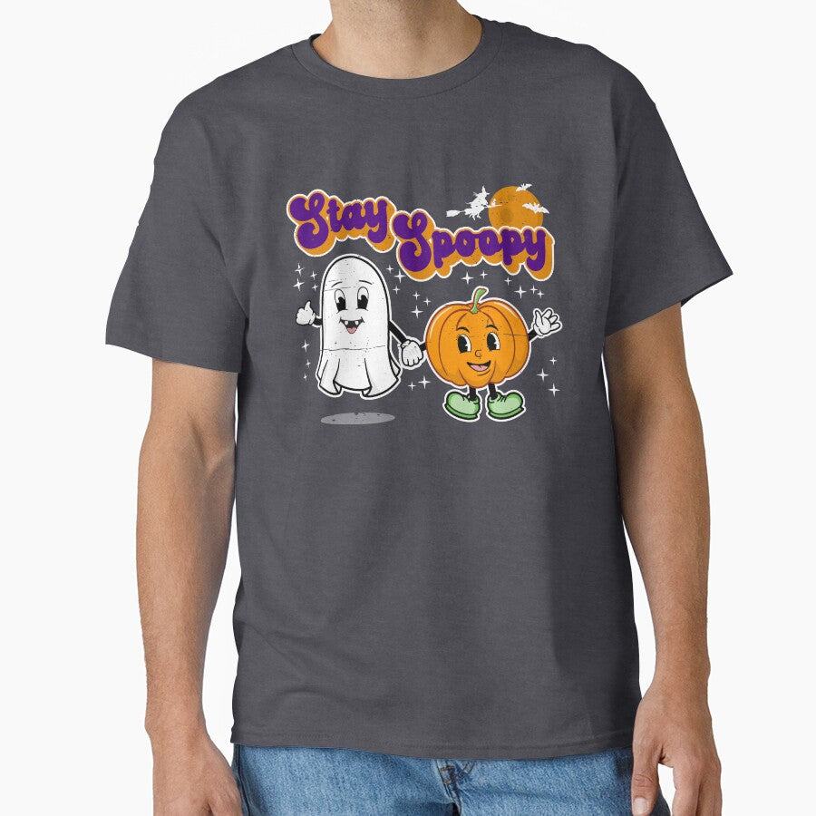 Stay Spoopy: Cute Halloween Ghost & Pumpkin by Happy Puppy Print On Demand