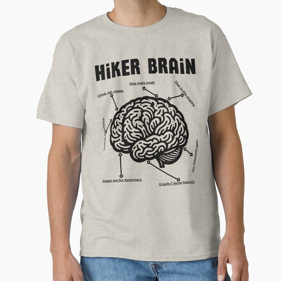 Hiker Brain - gear Up and conquer funny t-shirt by Gracjan Mikitin