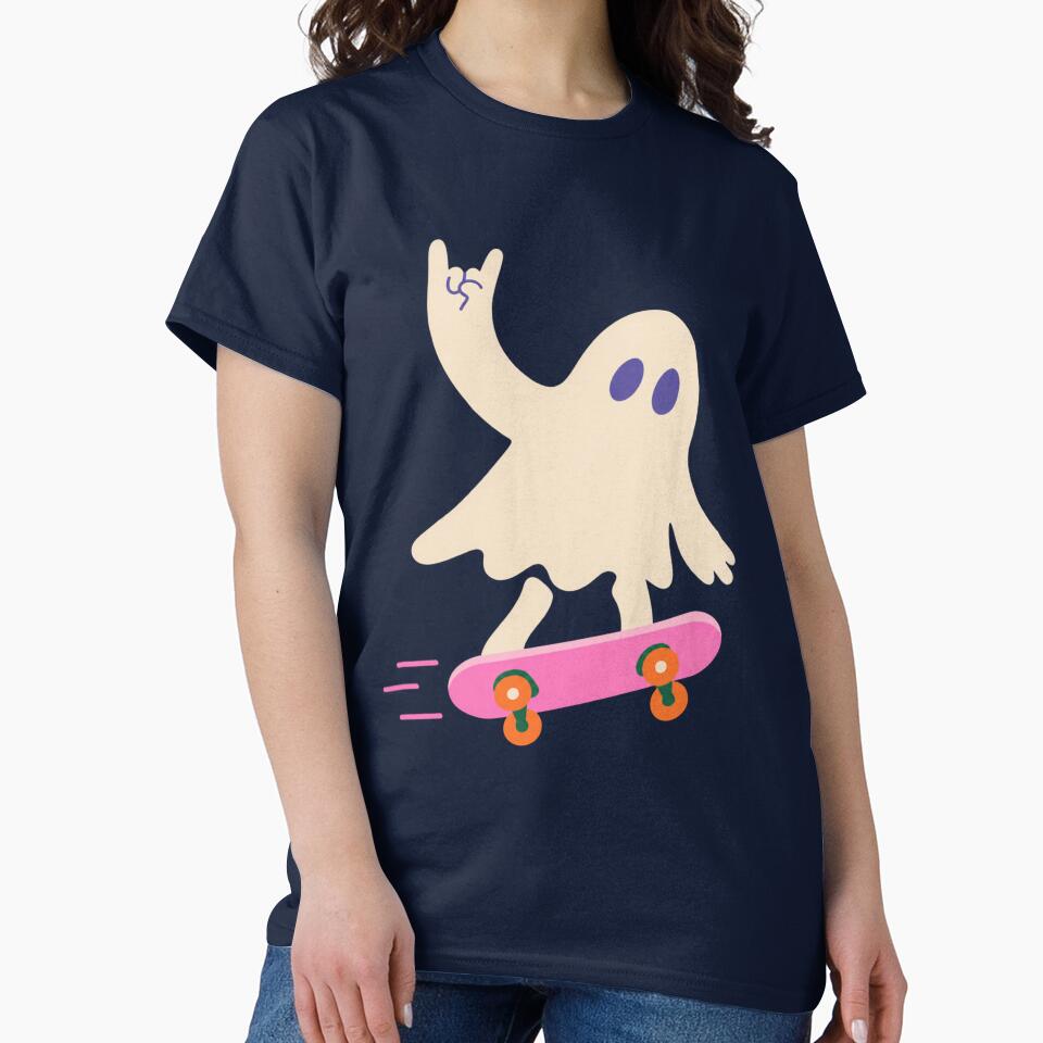 Cute Skateboarding Ghost Halloween Punk Art by Christina Sagala
