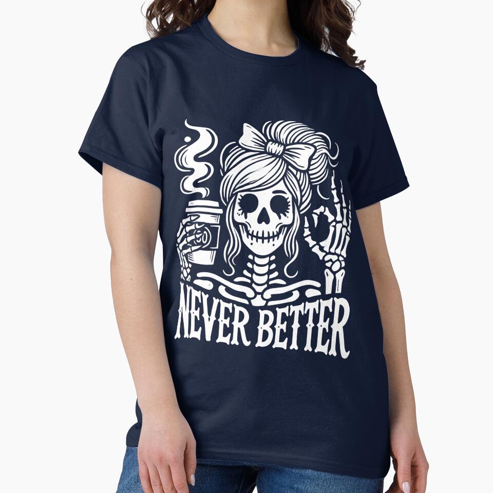 Cool Skeleton Lady Coffee Lover Retro Floral Style by Nalin-Design