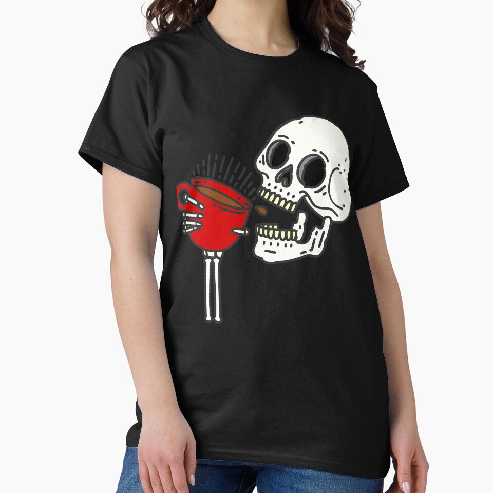 halloween coffee drinking skull skeleton red by Gossip Rag