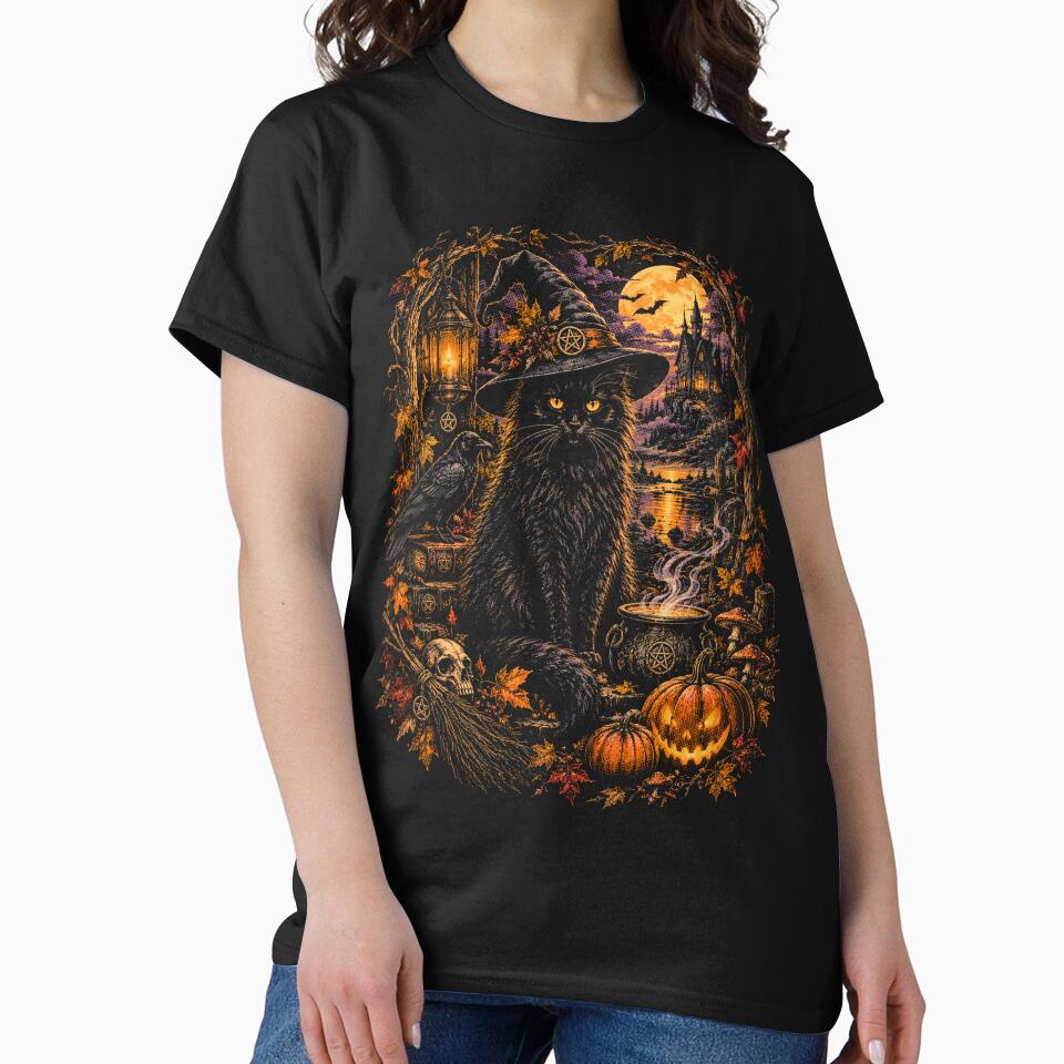 Mystical Black Cat Halloween Night Haunted Forest Pumpkin Moon Vintage Gothic by SOUFIANE1991