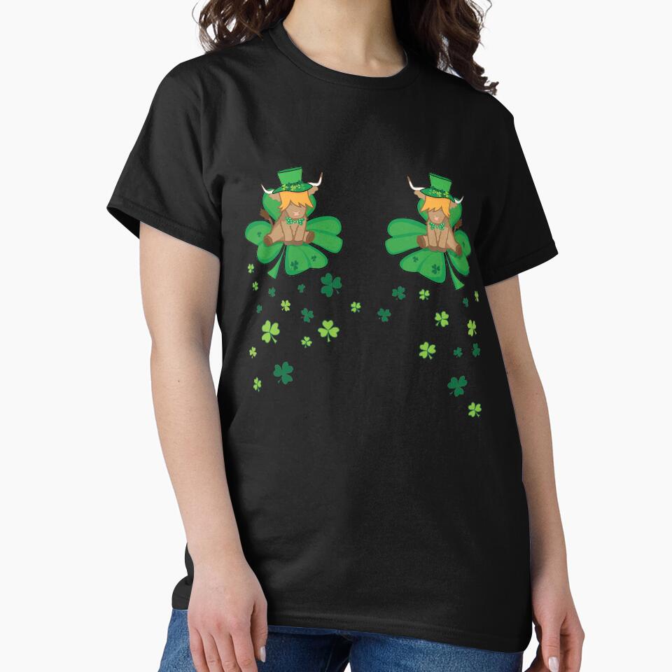Scottish highland cow st patrick's day lucky shamrock boobiess by Ayelandco
