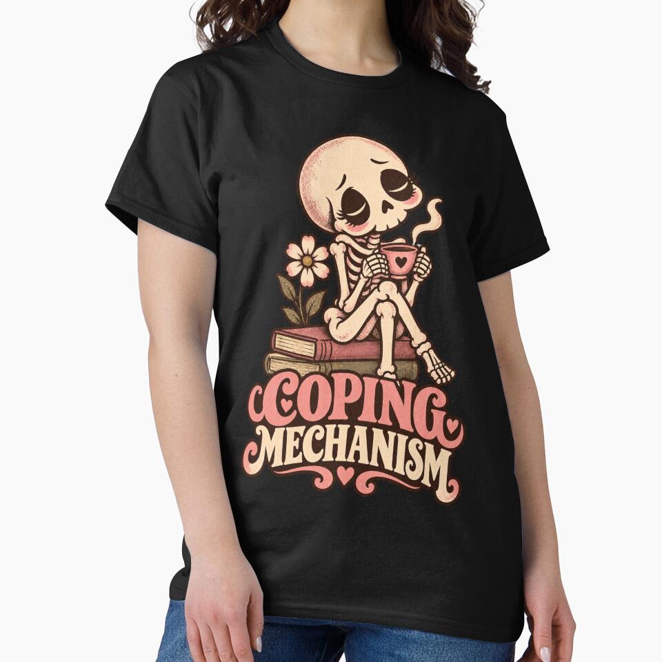 Coping Mechanism Skeleton Coffee Cozy Reading by erumi