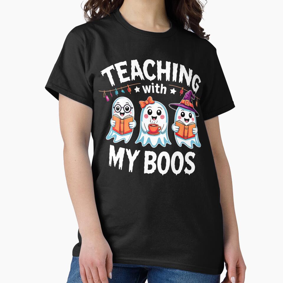 Teaching With My Boos, Cute Ghost Teacher Halloween, Fall Pumpkin, Spooky School by FerminVigo