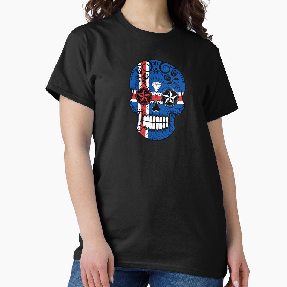 Sugar Skull with Roses and Flag of Iceland by JeffBartels