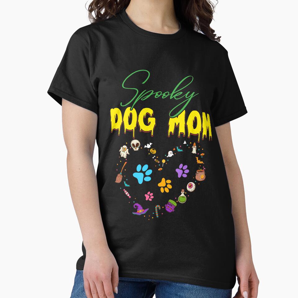 Spooky Dog Mom Halloween T-Shirt, Fall T-Shirts, Pumpkin Shirt, Halloween Dog Mom Shirts, Pumpkin Shirts, Halloween Paw Print, Dog Mama Tee by UrbanJupiter1
