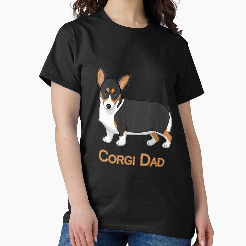 Cute Black Tricolor Pembroke Corgi Dad Dog Lovers T-shirt by HammonArt