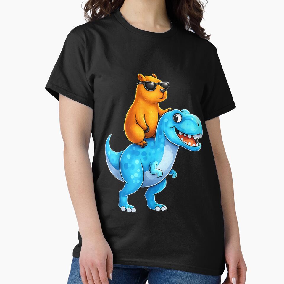Capybara Riding a Trex  Vintage Capy Riding Dino Art for Men Women Kids , Capybara Gift Lover by DZIRI NAJAT