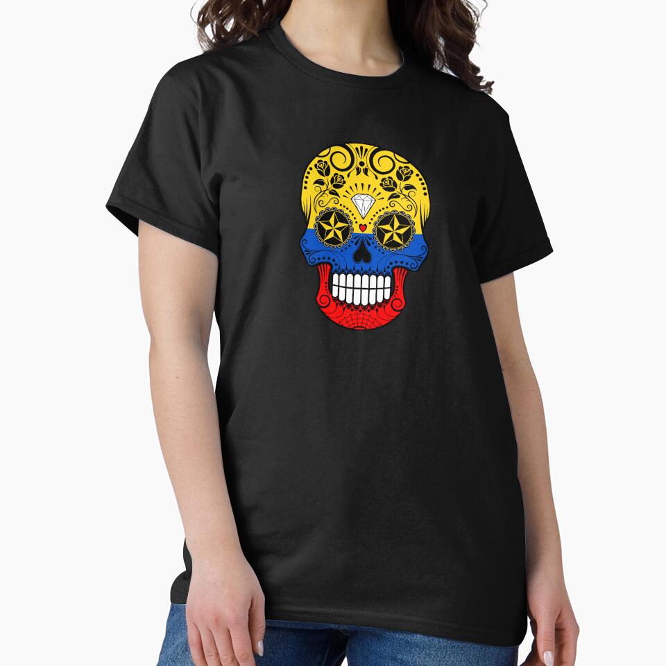 Sugar Skull with Roses and Flag of Colombia by JeffBartels