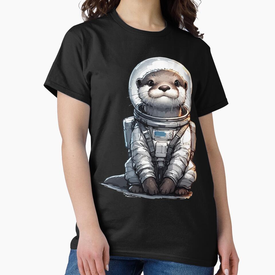 Otter This World Astronaut Space Watercolor by TomFrontierArt