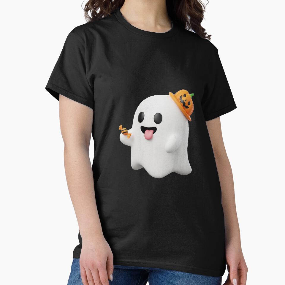 Funny Cute Ghost with Candy | Halloween Pumpkin Hat Design by TinaDu-