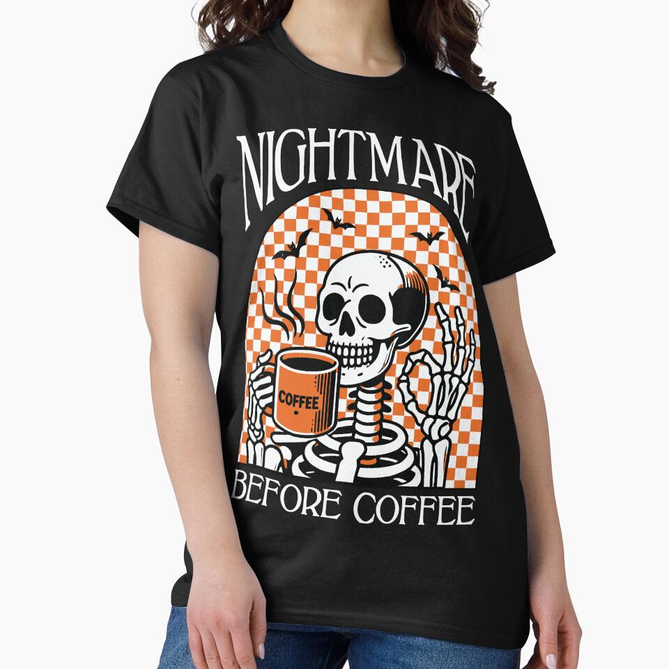 "Nightmare Before Coffee" Skeleton Drinking Coffee by FlawlessSeams