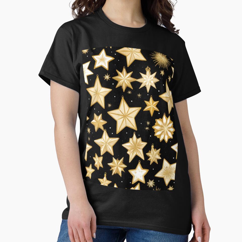 Christmas Pattern Gold Stars on a black background retro ,Vintage Christmas Pattern,christmas retro,retro vintage christmas,vintage art by Expressions-Sel