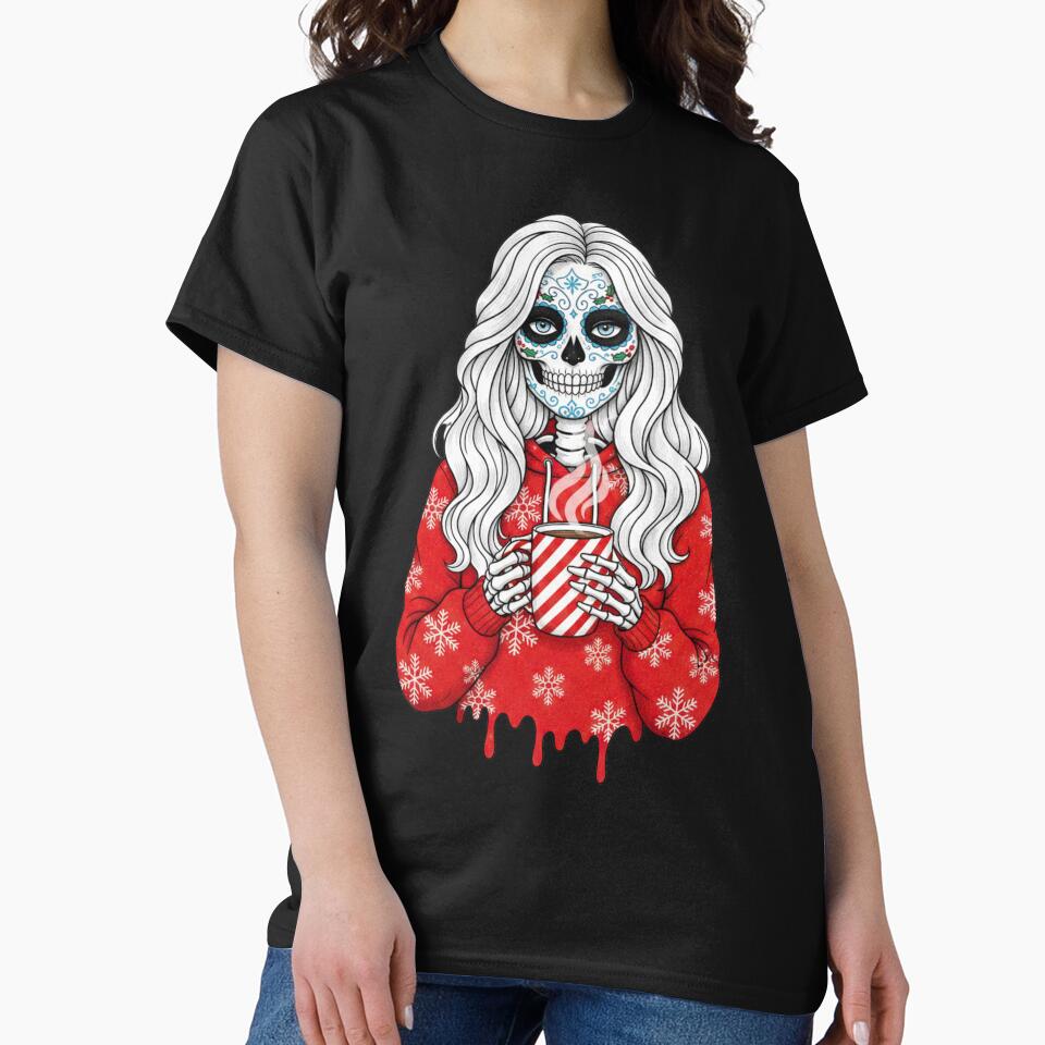 Skeleton Christmas Coffee Girl | Cute Gothic Winter Sugar Skull Art by ColorSplash123