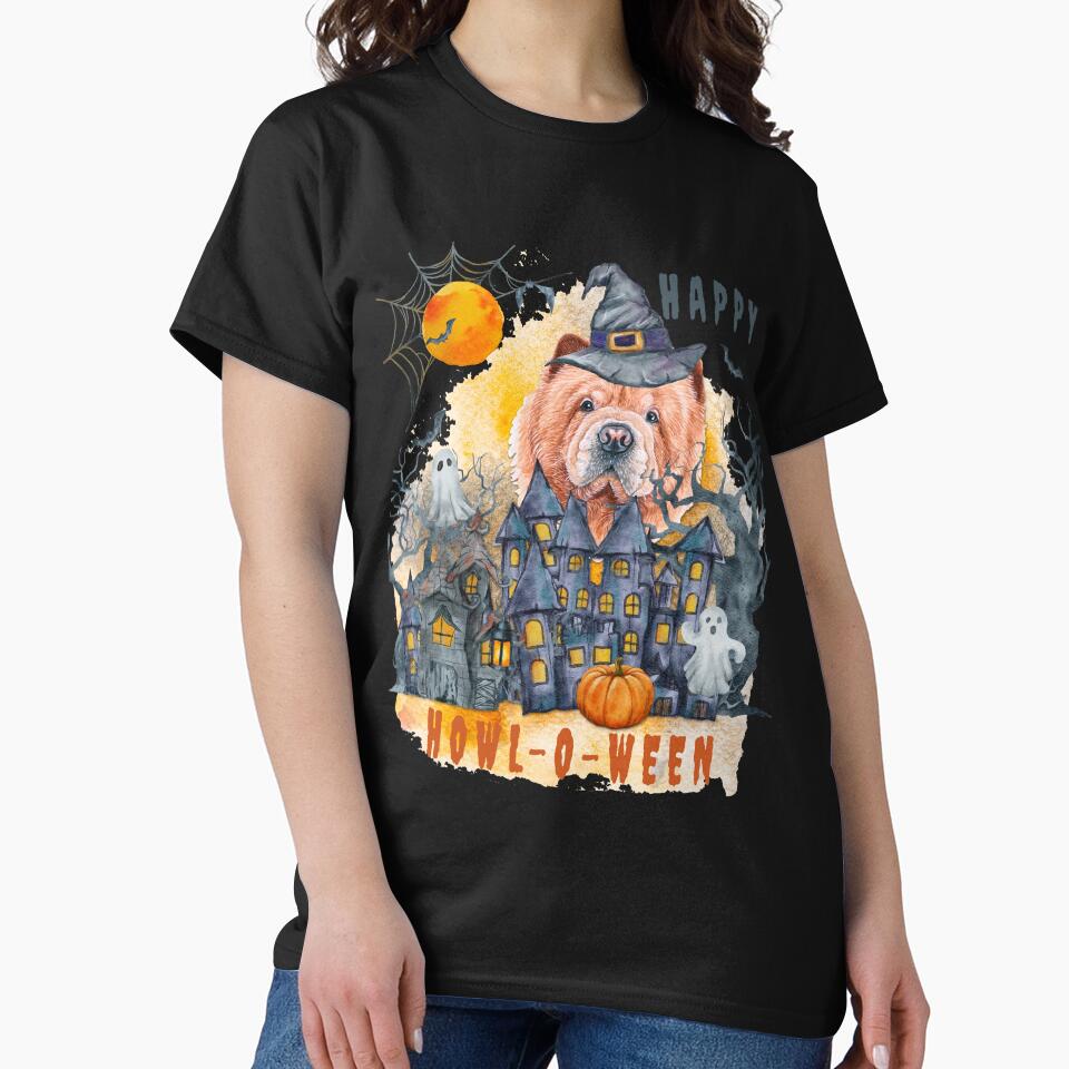 Chow Chow Happy Howl-o-ween Ghost Houses Funny Watercolor by Cuddlythopia
