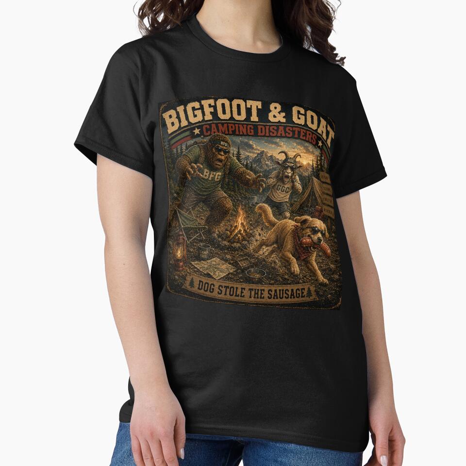 Bigfoot And Goat Dog Stole The Sausage Funny Camping Disaster by NicheBloom