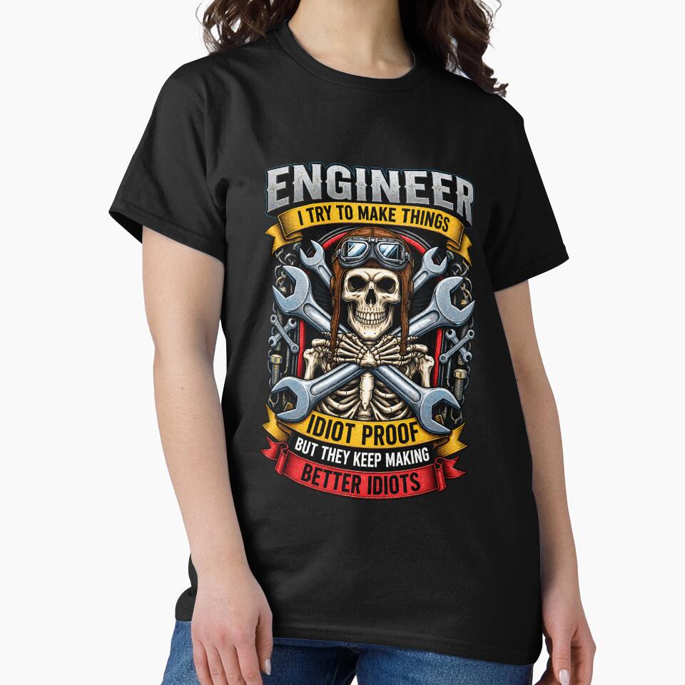 Engineer Skeleton With Tools Trying To Make Things Idiot by netimdomains