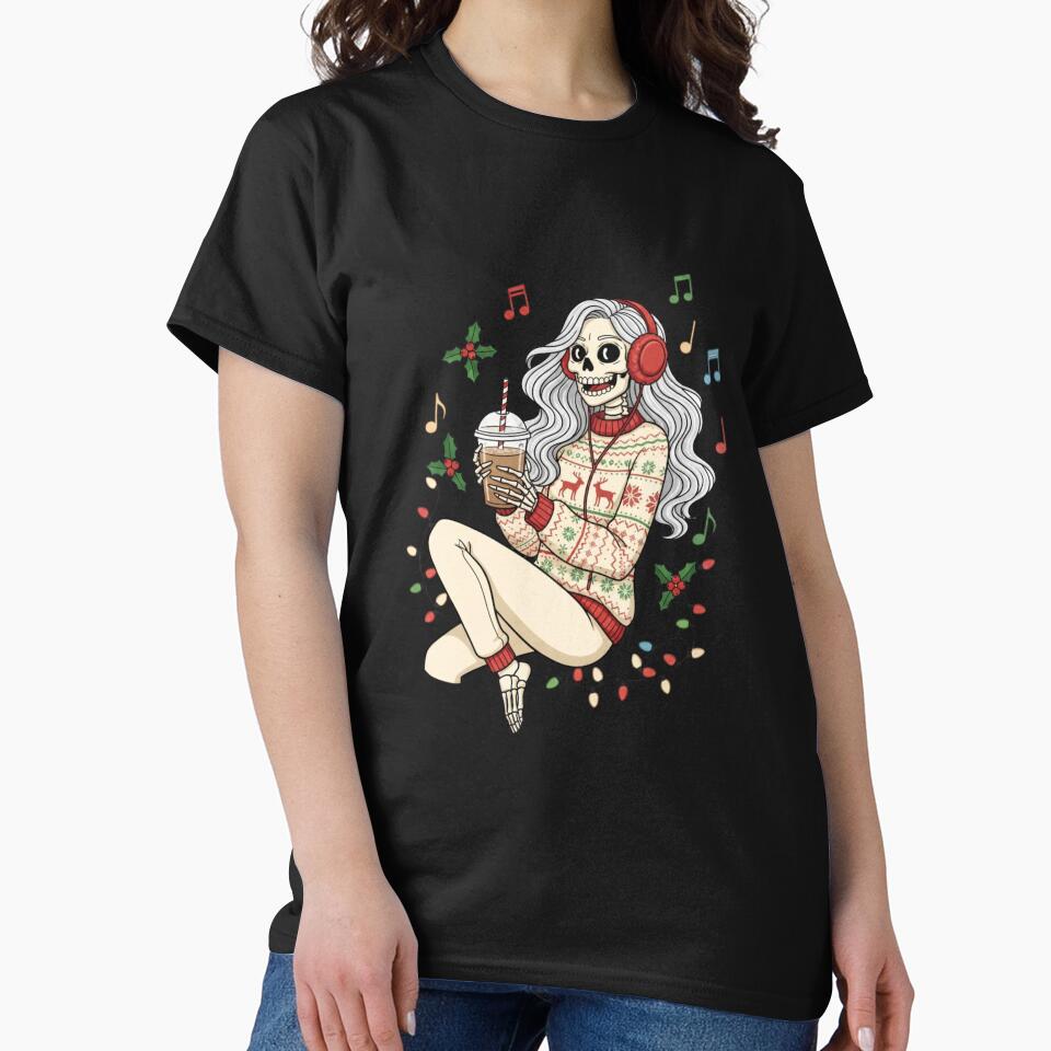 Festive Chill Skeleton Girl | Cool Christmas Coffee Vibes by ColorSplash123
