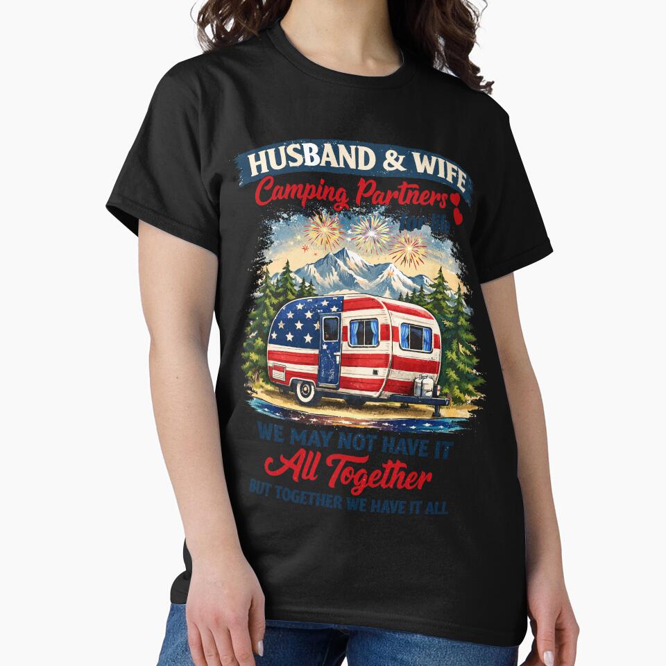Husband And Wife Camping Partners American Flag Camper Art by BendyBeasts